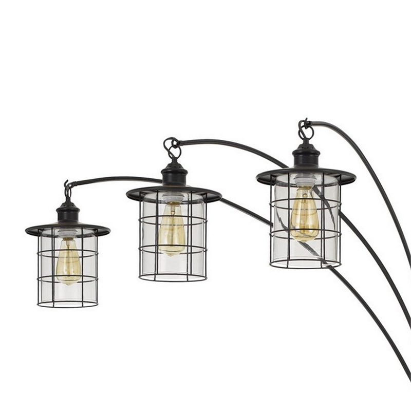 Benjara 180 Watt Metal Floor Lamp with 3 Arms and Cage Shades- Black