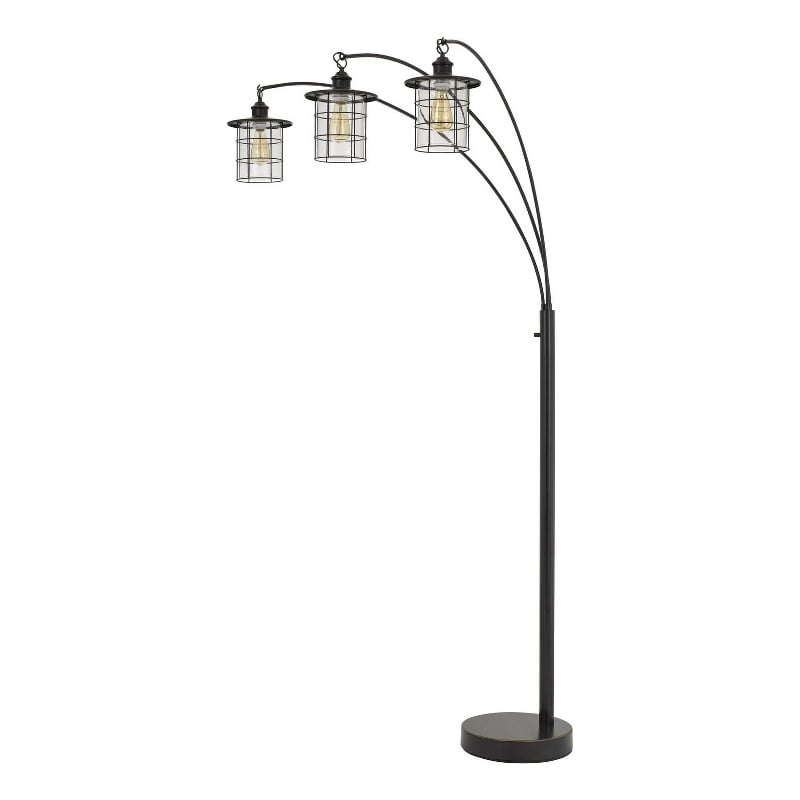 Benjara 180 Watt Metal Floor Lamp with 3 Arms and Cage Shades- Black