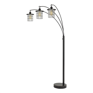 Benjara 180 Watt Metal Floor Lamp with 3 Arms and Cage Shades- Black