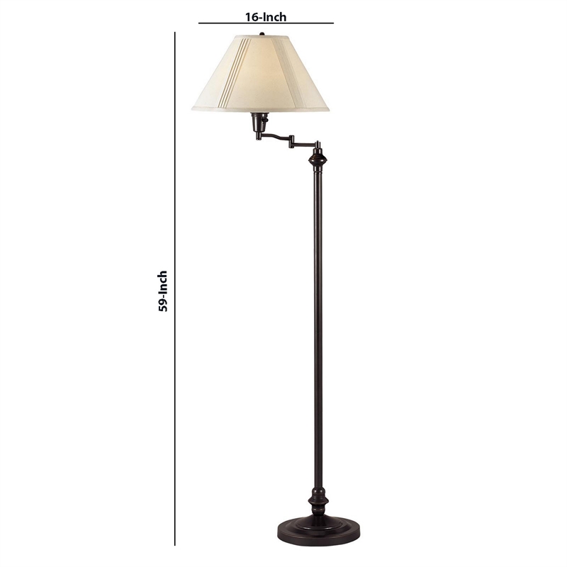 Benjara 150 Watt Metal Floor Lamp with Swing Arm and Fabric Conical Shade- Black