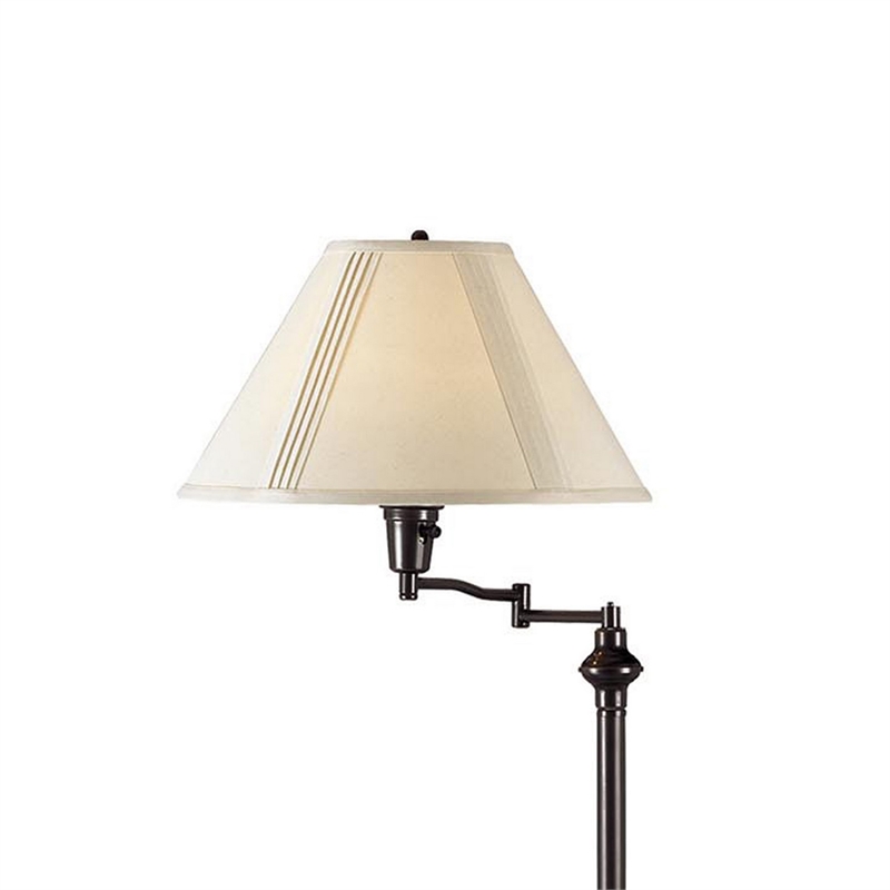 Benjara 150 Watt Metal Floor Lamp with Swing Arm and Fabric Conical Shade- Black