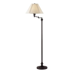 Benjara 150 Watt Metal Floor Lamp with Swing Arm and Fabric Conical Shade- Black