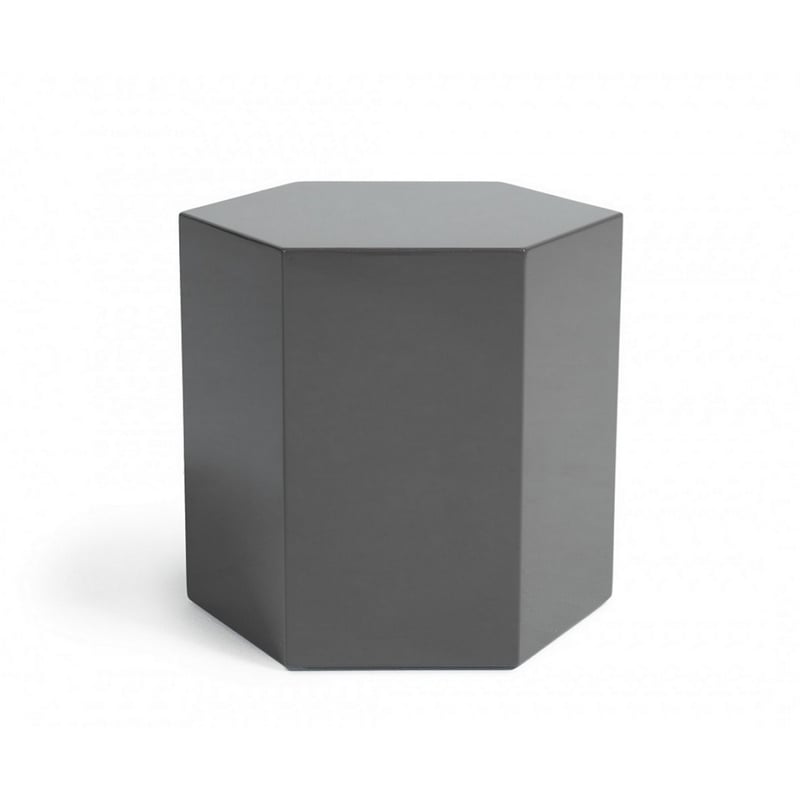 Benjara Contemporary High Gloss Hexagonal Wooden End Table- Medium- Gray