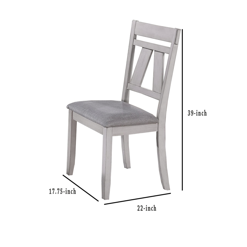 Benjara Wooden Side Chair with Fabric Upholstered Seat (Set of 2)- White & Gray