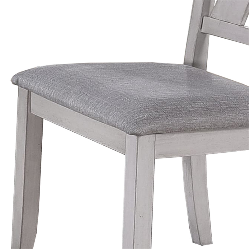 Benjara Wooden Side Chair with Fabric Upholstered Seat (Set of 2)- White & Gray