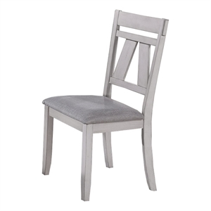 Benjara Wooden Side Chair with Fabric Upholstered Seat (Set of 2)- White & Gray