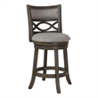 Benjara Curved Lattice Back Swivel Counter Stool with Fabric Seat- Antique Gray