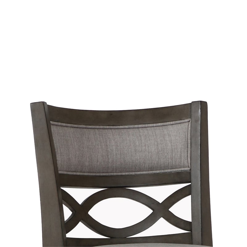 Benjara Curved Lattice Back Swivel Counter Stool with Fabric Seat- Antique Gray