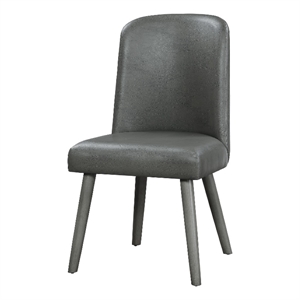 Benjara Leatherette Dining Chair with Splayed Wooden Legs- Set of 2- Gray