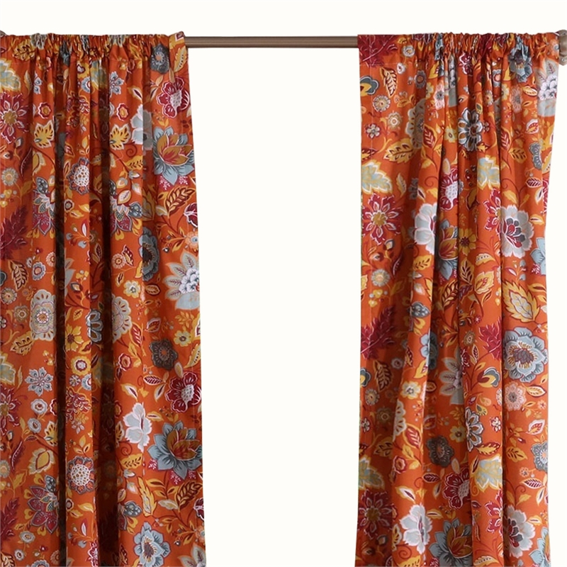 Benjara 4 Piece Polyester Window Panel Set with Floral Print- Multicolor