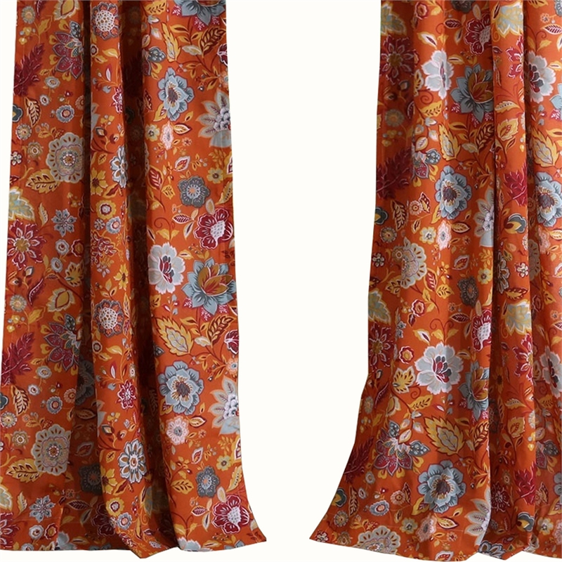 Benjara 4 Piece Polyester Window Panel Set with Floral Print- Multicolor