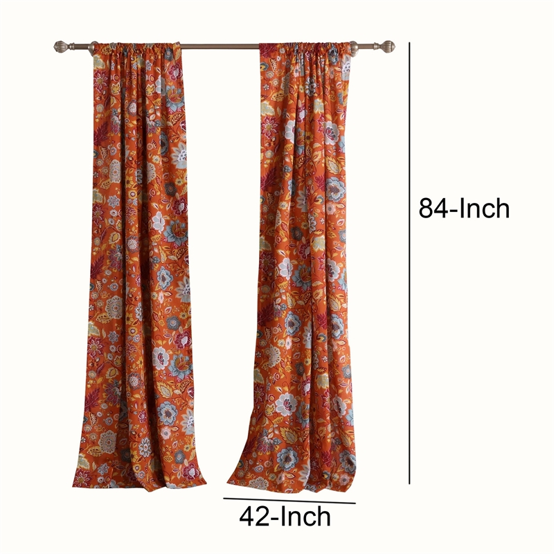 Benjara 4 Piece Polyester Window Panel Set with Floral Print- Multicolor