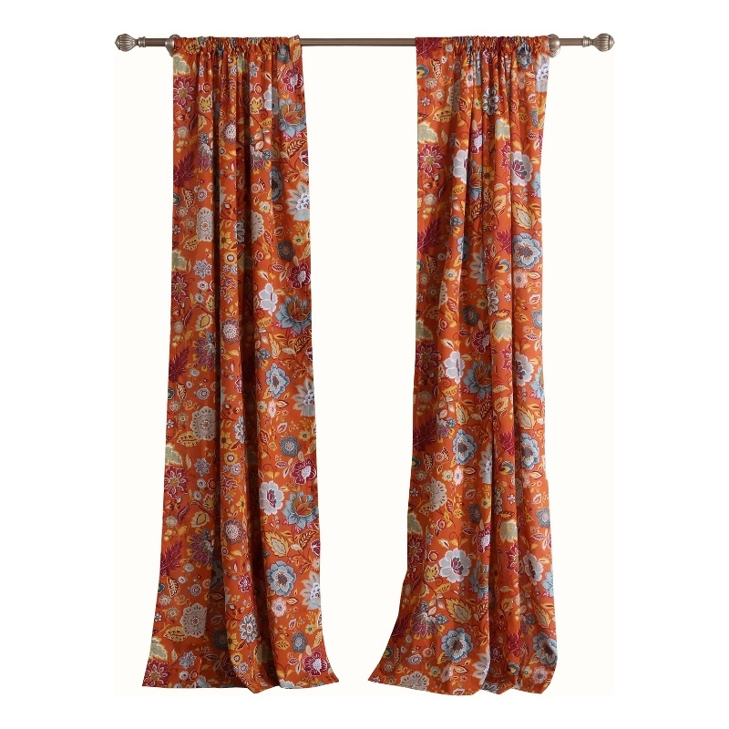 Benjara 4 Piece Polyester Window Panel Set with Floral Print- Multicolor