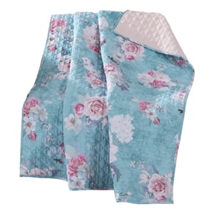 Benjara 50 x 60&quot Microfiber Throw Blanket- Floral Print- Blue/Pink- White