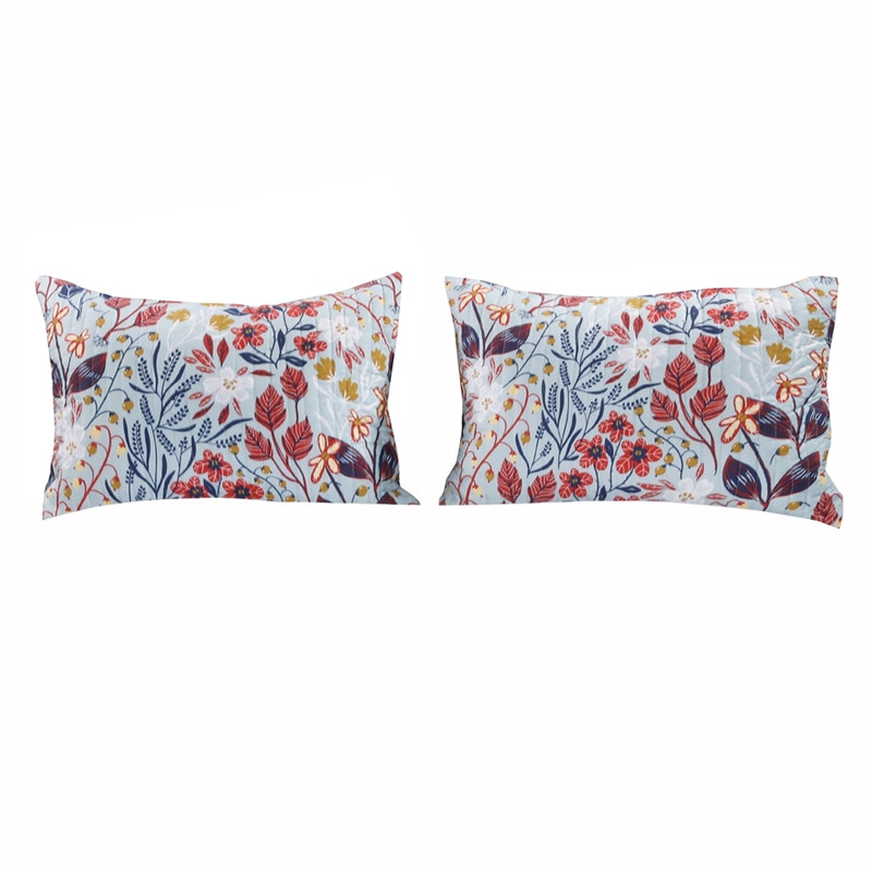 Benjara Full Size 3 Piece Polyester Quilt Set with Floral Prints- Multicolor