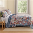Benjara Full Size 3 Piece Polyester Quilt Set with Floral Prints- Multicolor