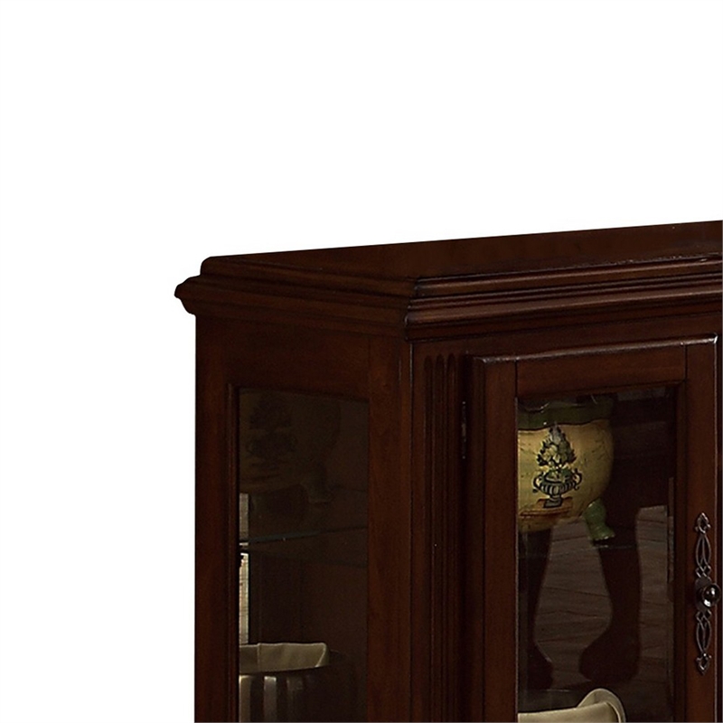 Benjara Traditional 2 Glass Cabinet Buffet with 1 Drawer and Bracket Feet- Brown