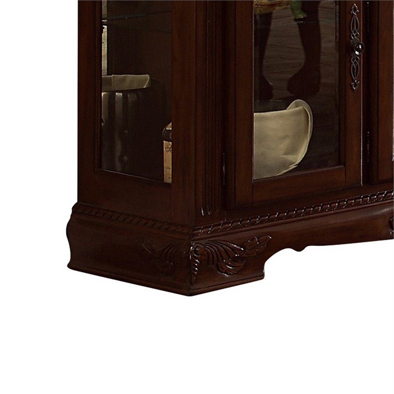 Benjara Traditional 2 Glass Cabinet Buffet with 1 Drawer and Bracket Feet- Brown
