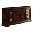 Benjara Traditional 2 Glass Cabinet Buffet with 1 Drawer and Bracket Feet- Brown