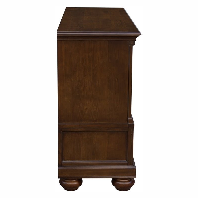 Benjara Traditional 2 Cabinets Wooden Buffet w/ Molded Details & Bun Feet-Brown