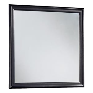 Benjara Wooden Frame Mirror with Mounting Hardware- Black and Silver