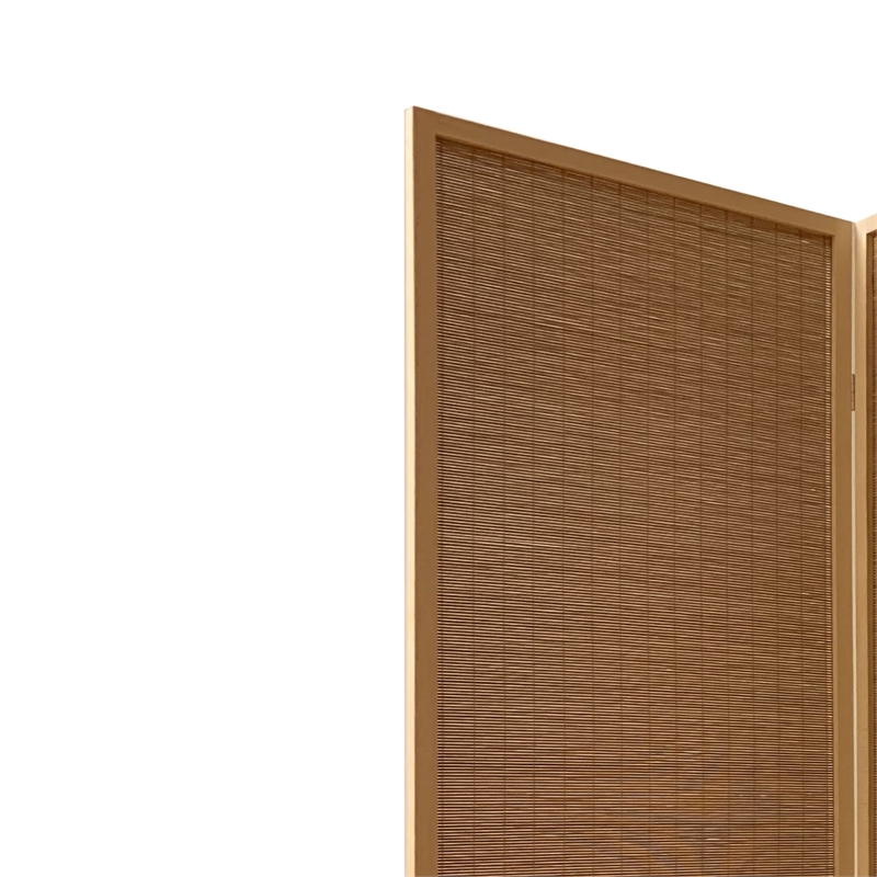 Benjara 3 Panel Bamboo Shade Roll Room Divider- Natural Brown