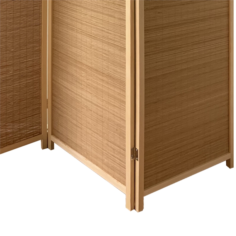 Benjara 3 Panel Bamboo Shade Roll Room Divider- Natural Brown