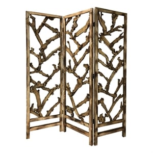 Benjara 72&quot 3 Panel Screen Divider- Rustic- Mulberry Branch Design- Brown