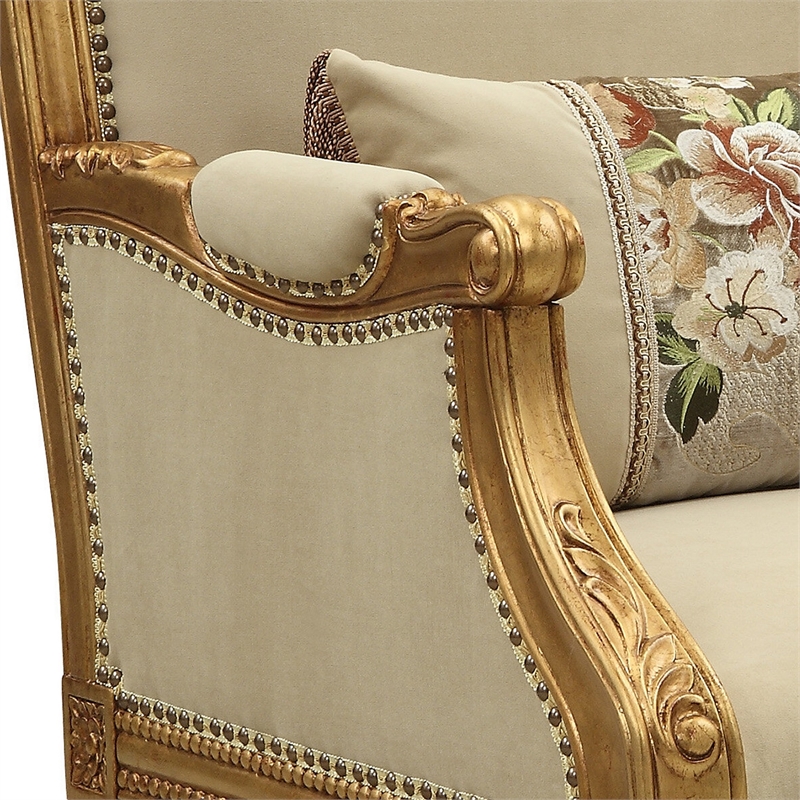 Benjara Wooden Chair with Fabric Padded Seat and Backrest- Gold