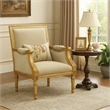 Benjara Wooden Chair with Fabric Padded Seat and Backrest- Gold