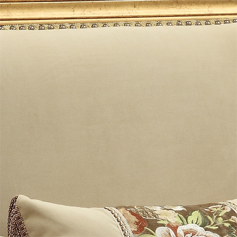 Benjara Wooden Chair with Fabric Padded Seat and Backrest- Gold