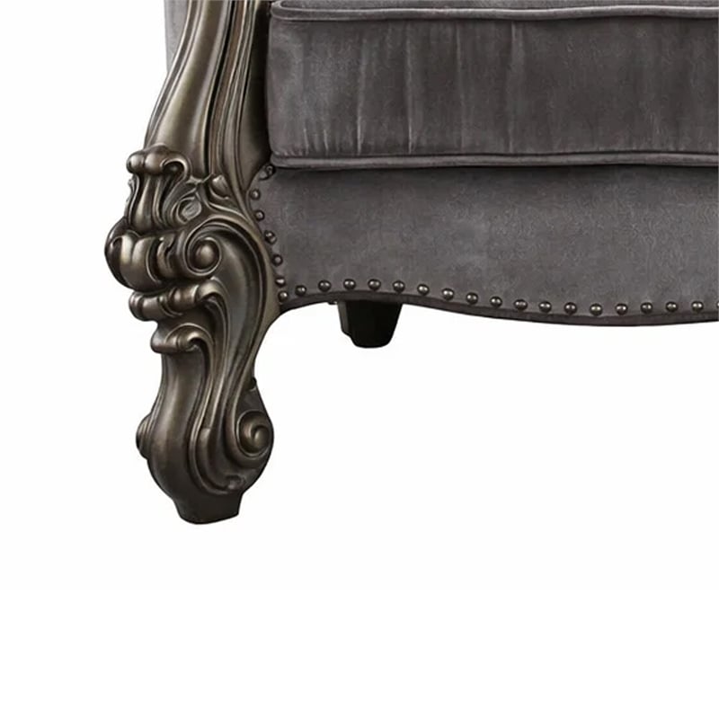 Benjara Traditional Fabric Upholstered Wooden Chair with Tufted Details- Gray