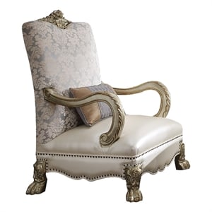 Benjara Nailhead Trim Accent Chair with Leatherette Seat & Lion Claw Feet- Beige