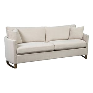 Benjara Fabric Upholstered Sofa with Metal Sled Base and Curved Armrests- Beige