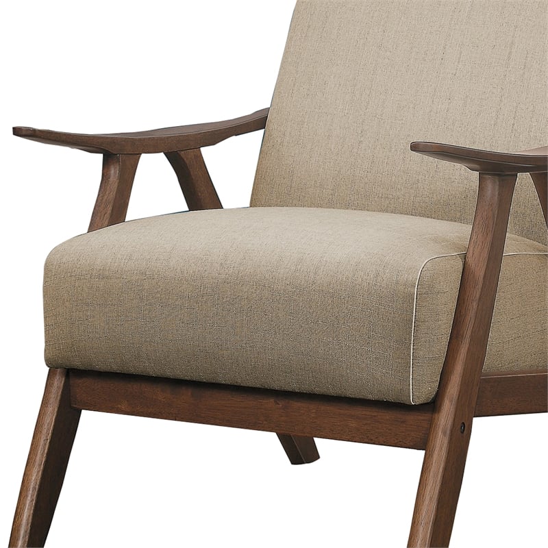 Benjara Fabric Upholstered Accent Chair with Curved Armrests- Light Brown
