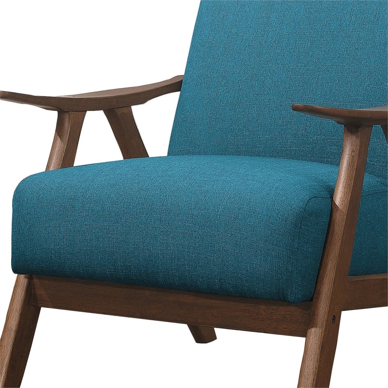 Benjara Fabric Upholstered Accent Chair with Curved Armrests- Blue