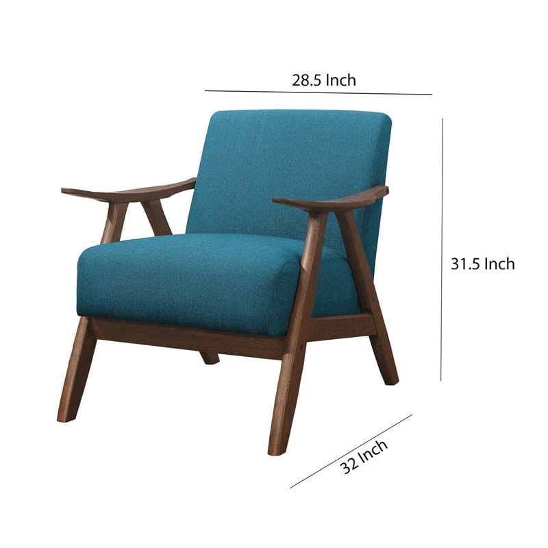 Benjara Fabric Upholstered Accent Chair with Curved Armrests- Blue