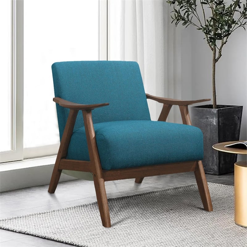 Benjara Fabric Upholstered Accent Chair with Curved Armrests- Blue