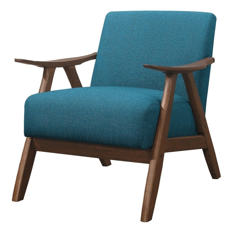 Benjara Fabric Upholstered Accent Chair with Curved Armrests- Blue