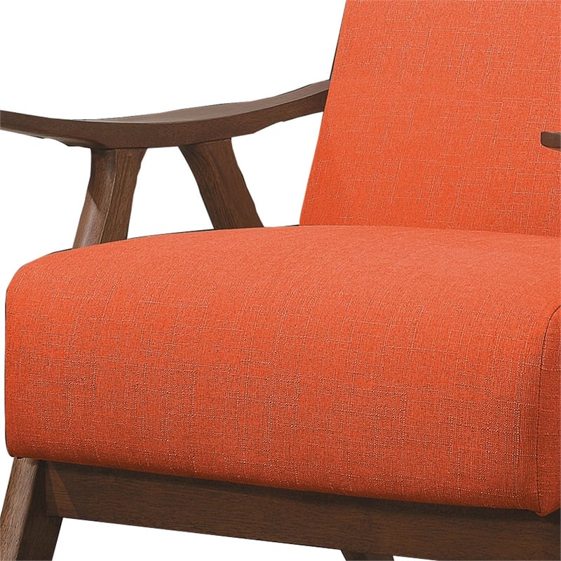 Benjara Fabric Upholstered Accent Chair with Curved Armrests- Orange