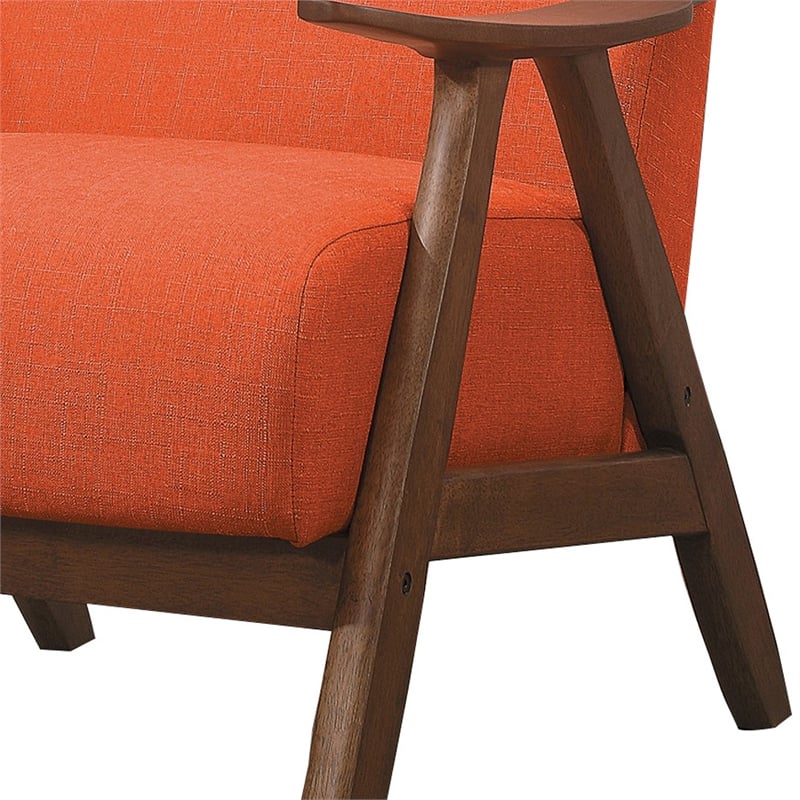 Benjara Fabric Upholstered Accent Chair with Curved Armrests- Orange