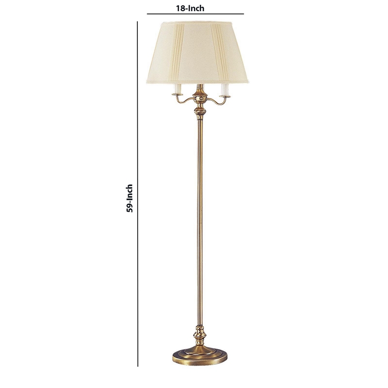 Benjara 150 Watt 6 Way Metal Floor Lamp with Fabric Tapered Shade- Gold