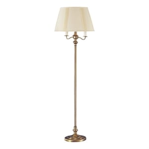 Benjara 150 Watt 6 Way Metal Floor Lamp with Fabric Tapered Shade- Gold
