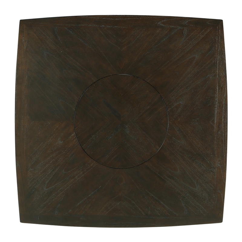 Benjara Wooden Counter Height Table with 1 Bottom Shelf and Lazy Susan- Brown