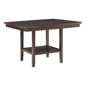 Benjara Wooden Counter Height Table with 1 Bottom Shelf and Lazy Susan- Brown