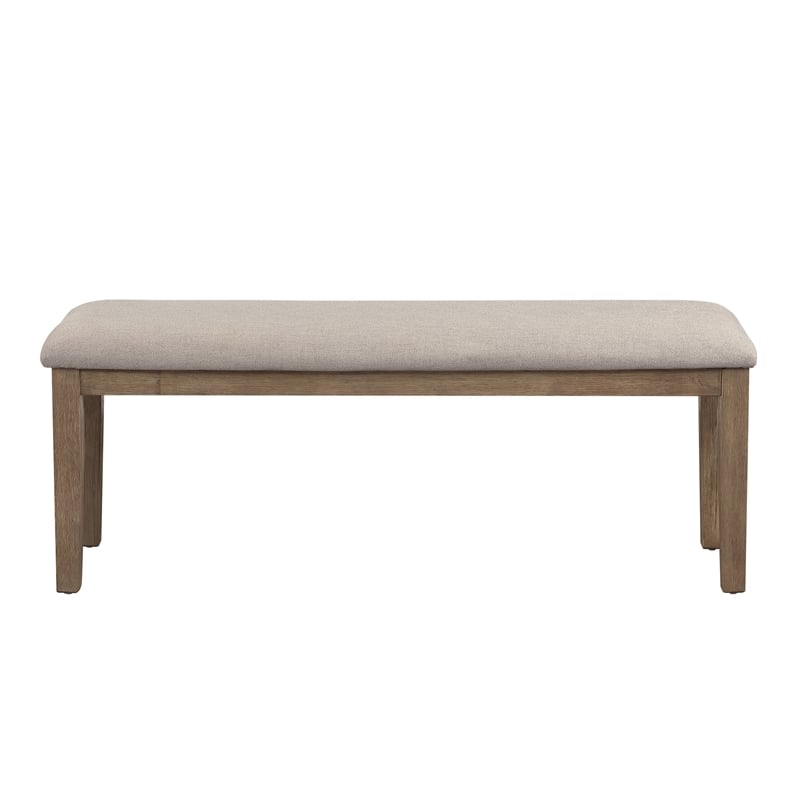 Benjara Rectangular Style Wooden Bench w/ Fabric Upholstered Seat-Brown & Beige
