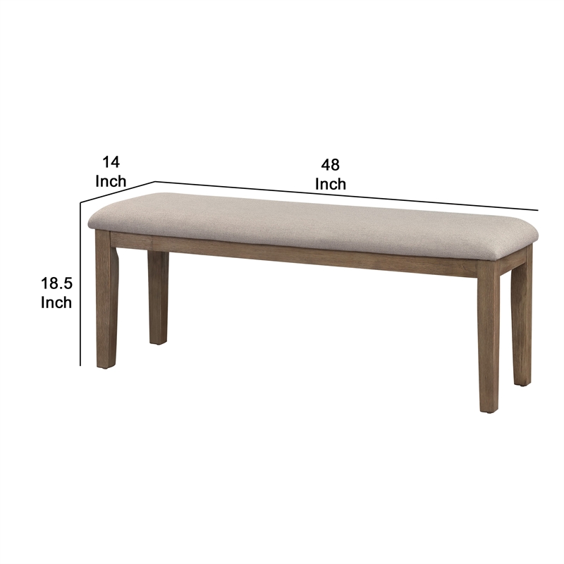 Benjara Rectangular Style Wooden Bench w/ Fabric Upholstered Seat-Brown & Beige