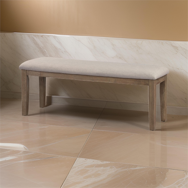 Benjara Rectangular Style Wooden Bench w/ Fabric Upholstered Seat-Brown & Beige