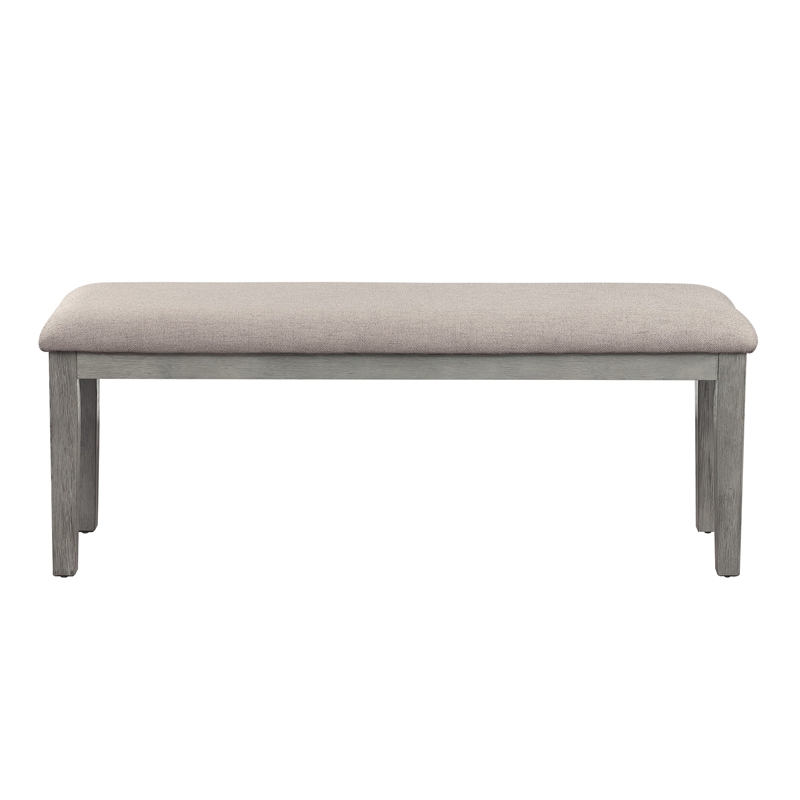 Benjara Rectangular Style Wooden Bench with Fabric Upholstered Seat- Gray
