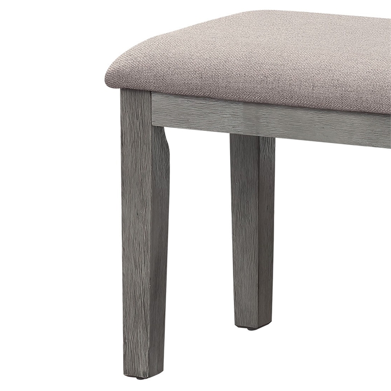 Benjara Rectangular Style Wooden Bench with Fabric Upholstered Seat- Gray